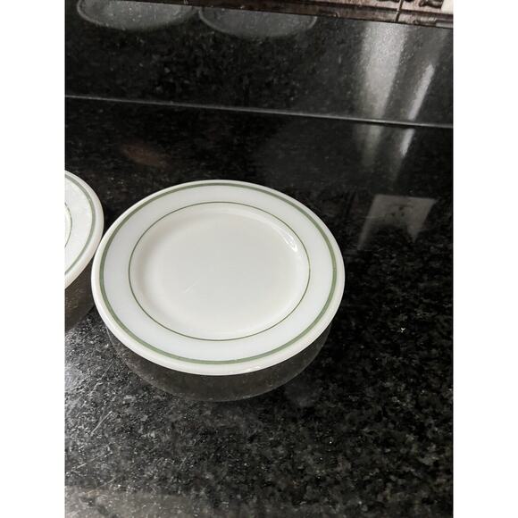 Pyrex Double Tough 6.75" Bread Dessert Plates Double Green Stripe (2) Vtg READ - Picture 3 of 8